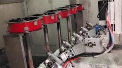 轮毂脚轮6轴4工位自动喷漆设备 轮毂脚轮6轴4工位自动喷漆设备